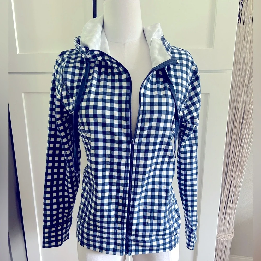 EUC J Crew Unlined Hooded Checkered Jacket with Zip Front